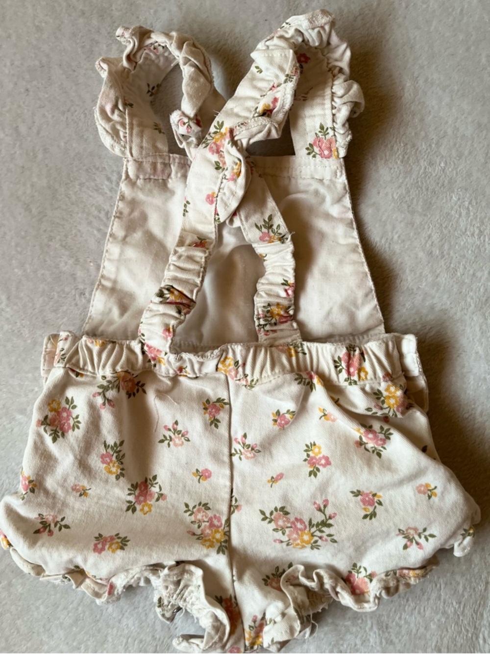 Cream Floral Girls' Overalls with Peach Bow - Picture 5 of 6